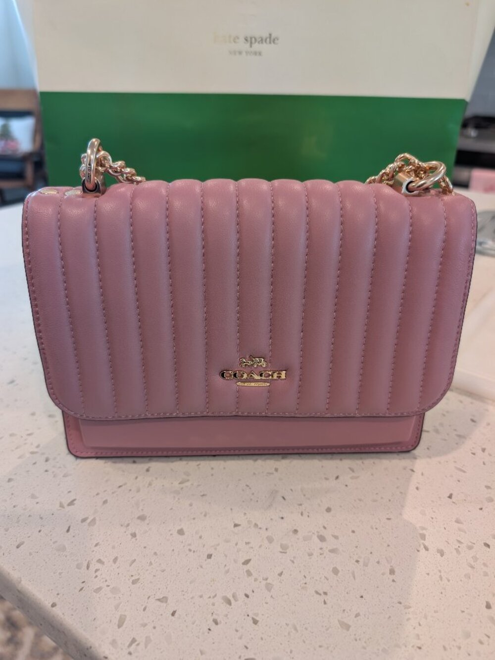 BRAND NEW Coach Madison Quilted Chain Shoulder Bag Dusty Rose Pink Gold Leather